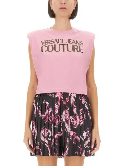 Versace Jeans Couture Tops With Logo In Pink