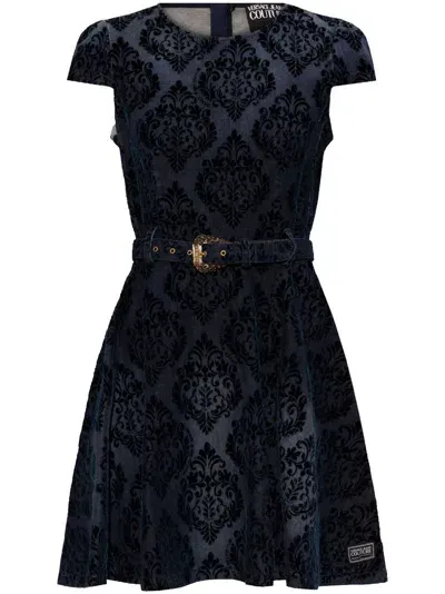 Versace Jeans Couture Velvet Dress In Blue