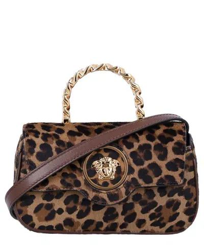 Versace Leo Mini Top Handle Bag In Brown