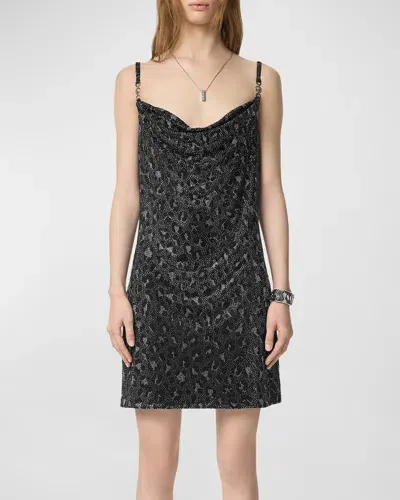 Versace Leopard Crystal Cowl-neck Liquid Jersey Mini Dress In Black