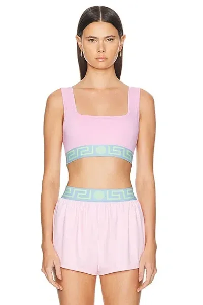 Versace Logo Band Sport Bra In Pastel Pink  Pastel Blue  & Mint