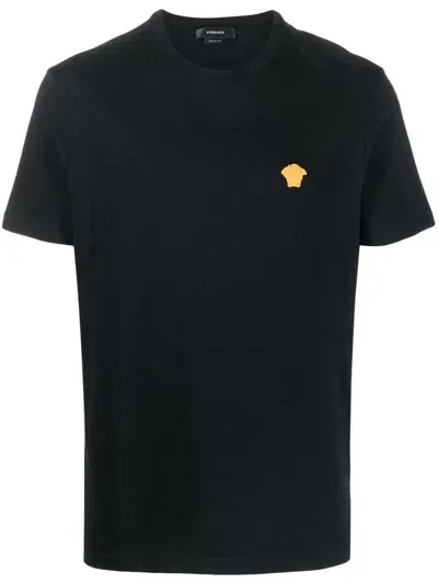 Versace Logo Cotton T-shirt In Black