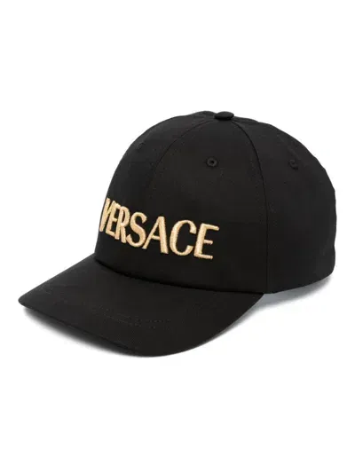 Versace Logo-embroidered Baseball Cap In Black