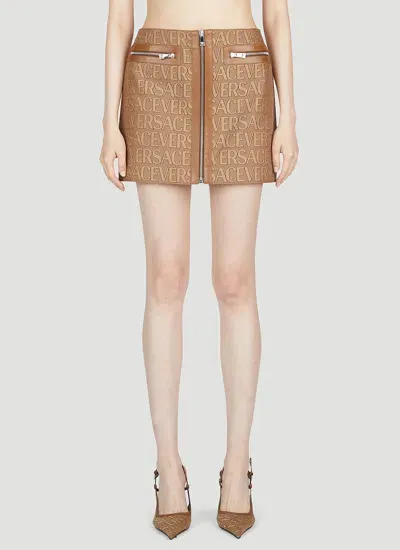 Versace Logo Mini Skirt In Brown