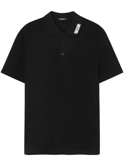 Versace Logo Piquet Polo Shirt In Black