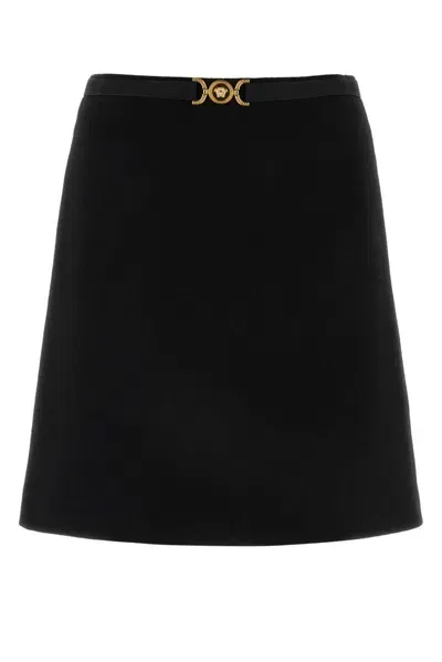 Versace Black Stretch Wool Blend Skirt