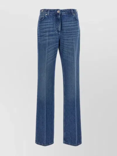 Versace Logo-plaque Straight-leg Jeans In Blue