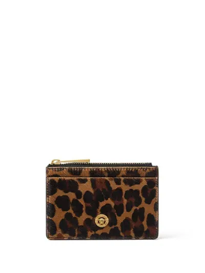 Versace Medusa Biggie Leopard-print Cardholder In Brown