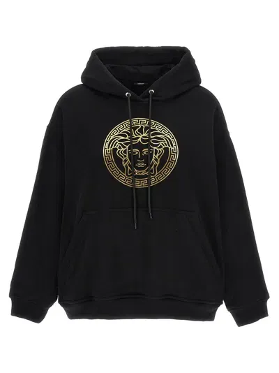 Versace Felpa Con Cappuccio Stampa Medusa In Black