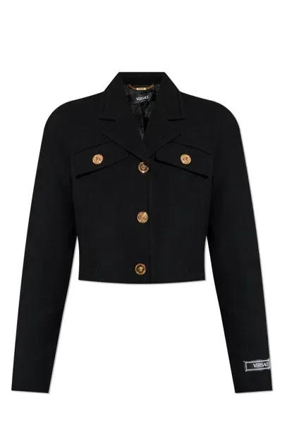 Versace Medusa Head-buttons Cropped Jacket In Black