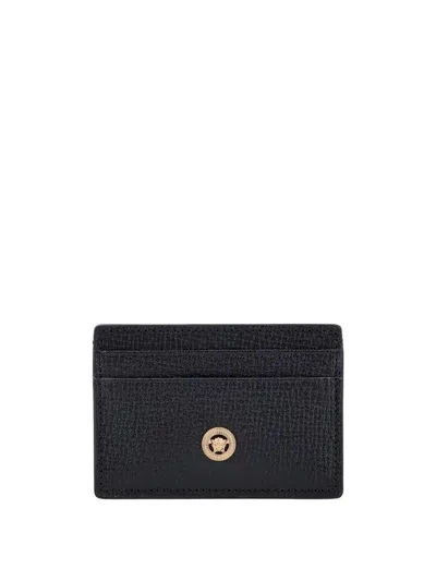 Versace Medusa Plaque Leather Cardholder In Black