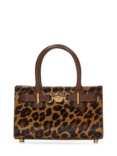 Versace Medusa-plaque Leopard Printed Tote Bag In Brown