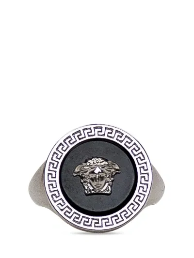 Versace Medusa Logo Detailed Ring In Silver