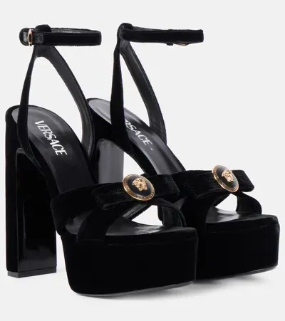 Versace Medusa Velvet Platform Sandals In Black