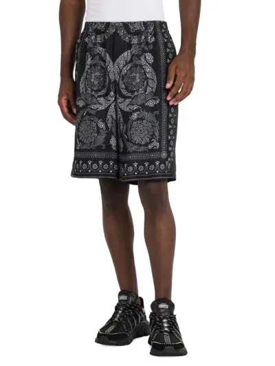 Versace Baroque Silk Shorts In Monochrome