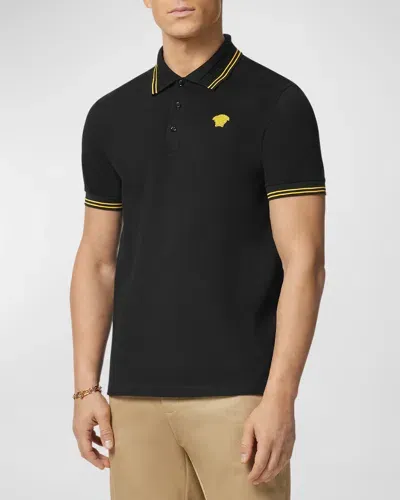 Versace Men's Pop Medusa Tipped Polo Shirt In Black