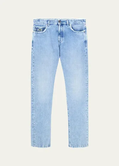 Versace Frayed Regular-fit Jeans In Blue