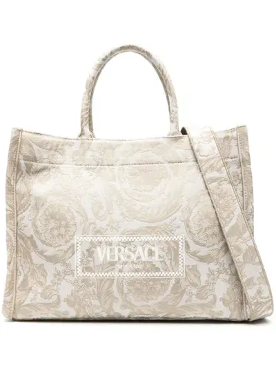 Versace Neutral Barocco Athena Tote Bag In Brown