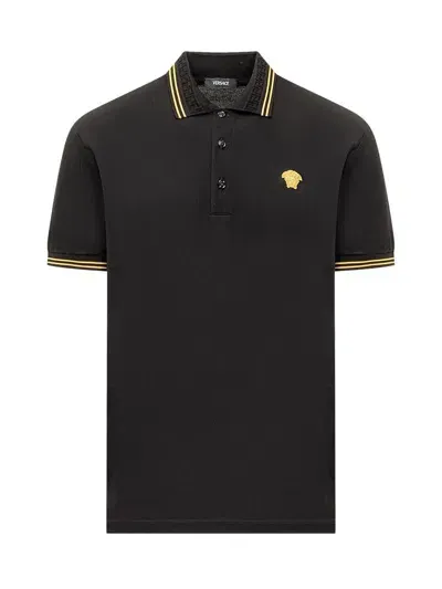 Versace Piquet Polo In Black