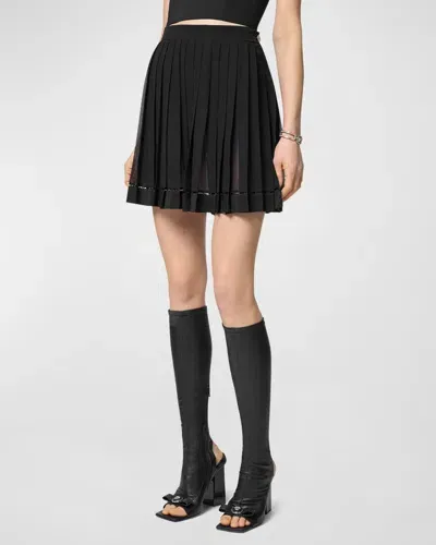 Versace Pleated Silk Georgette Mini Skirt In Black