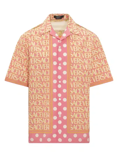 Versace Polka Dot Shirt In Rosa-avorio