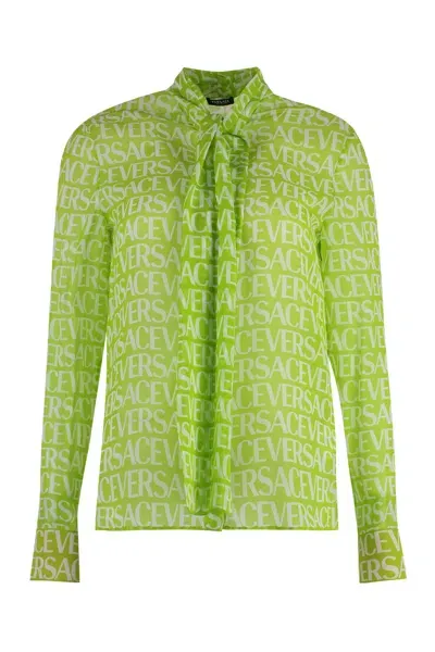 Versace Printed Silk Blouse In Green