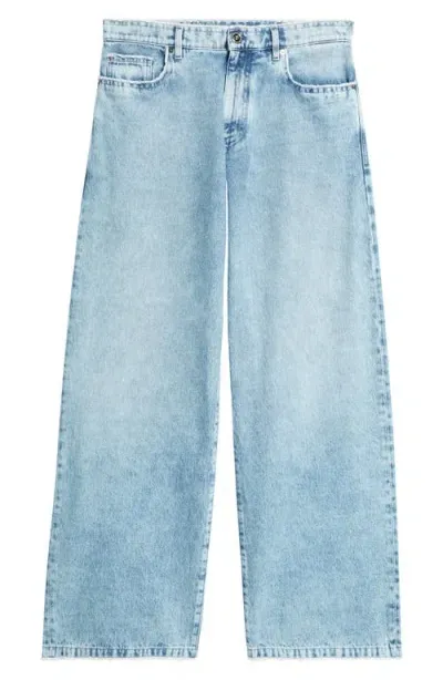 Versace Raw Wide Leg Jeans In Light Blue