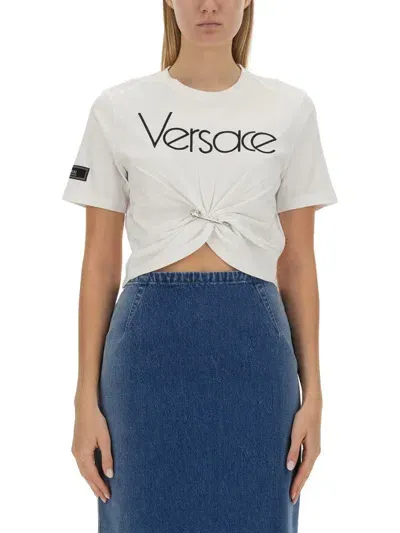 Versace Safety Pin Logo T-shirt In White