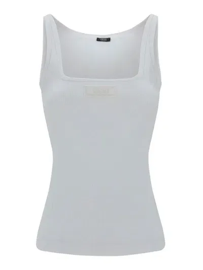 Versace Ribbed Sleeveless Logo Top In White