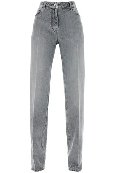 Versace Straight Jeans With Medusa Details In Gray