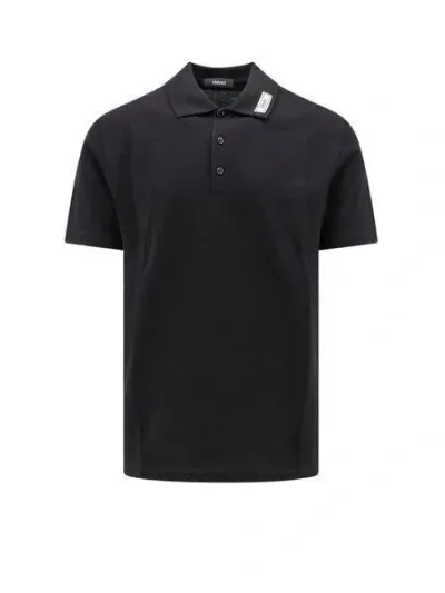 Versace Men's Polo Collar Withwriting T-shirt In Black