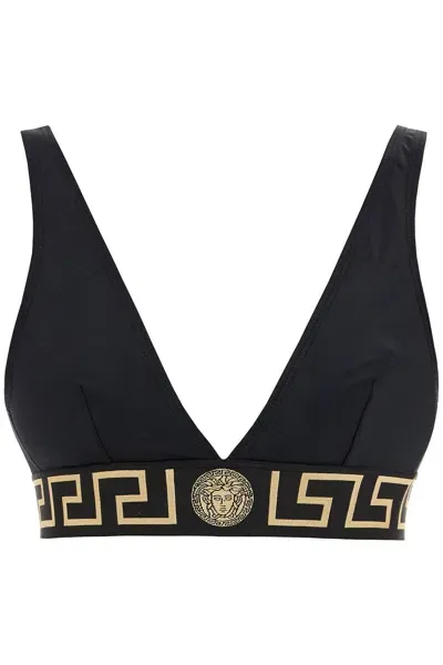 Versace "top Bikini With Greek Border Trim In Black