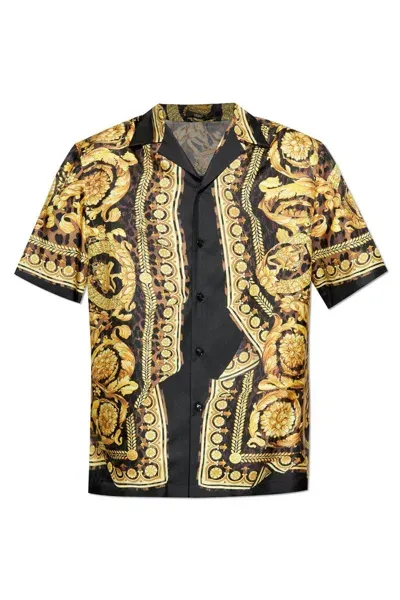 Versace Wild Barocco Short-sleeved Shirt In Gold