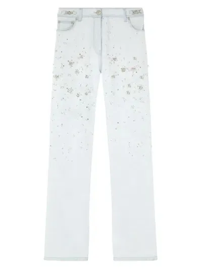 Versace Women's Embroidered Straight-leg Jeans In Light Blue