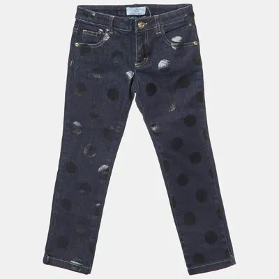 Pre-owned Versace Young  Dark Blue Dot Print Denim Jeans 6 Yrs