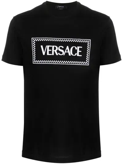 Versace Logo Cotton T-shirt In Black