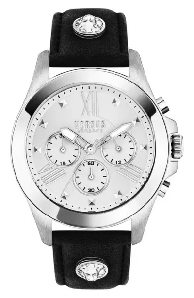 Versus Versace Chrono Lion Chronograph Leather Strap Watch, 44mm In Black