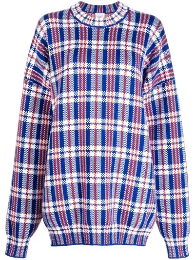 Vetements Check-print Merino Jumper In Blue