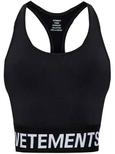 Vetements Logo-underband Cotton Tank Top In Black