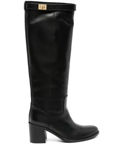 Via Roma 15 Black Calf Leather Knee-length Boots