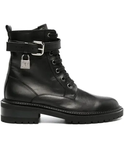 Via Roma 15 Padlock-detail Military Boots In Black