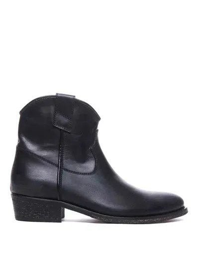 Via Roma 15 Black Tex Booties Round Toe Leatehr