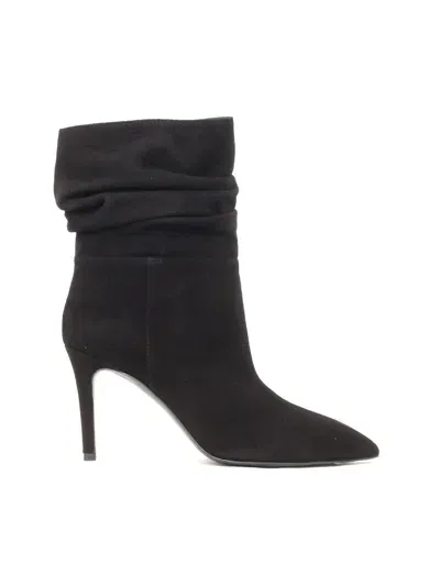 Via Roma 15 Crinkled Boots With Stiletto Heel In Black