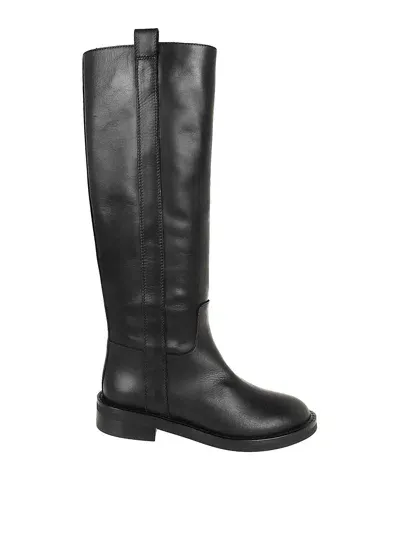 Via Roma 15 Knee Boot In Smooth Leather In Black