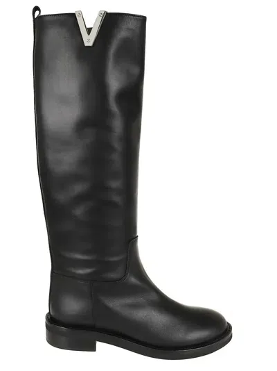 Via Roma 15 Knee Boot In Black Smooth Grain Leather