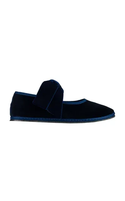 Vibi Venezia Bow Velvet Mary Jane Flats In Blue