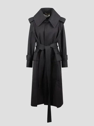 Victoria Beckham Belted Long Coat In Black