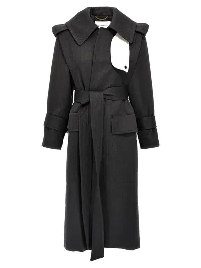 Victoria Beckham Belted Wool Trench Coat In Gray