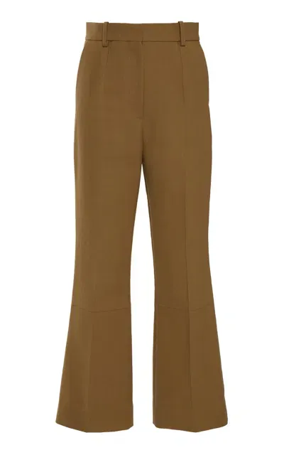 Victoria Beckham Cropped Cotton Flare Pants In Green