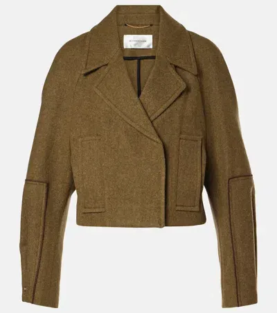 Victoria Beckham Cropped Wool Peacoat In Green